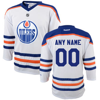 Reebok Edmonton Oilers Youth Replica Away Custom Jersey - White->->Custom Jersey